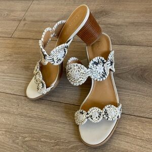 Jack Rogers | Lauren Mid-Heel Snake-Print Slide Sandals | Size 8.5